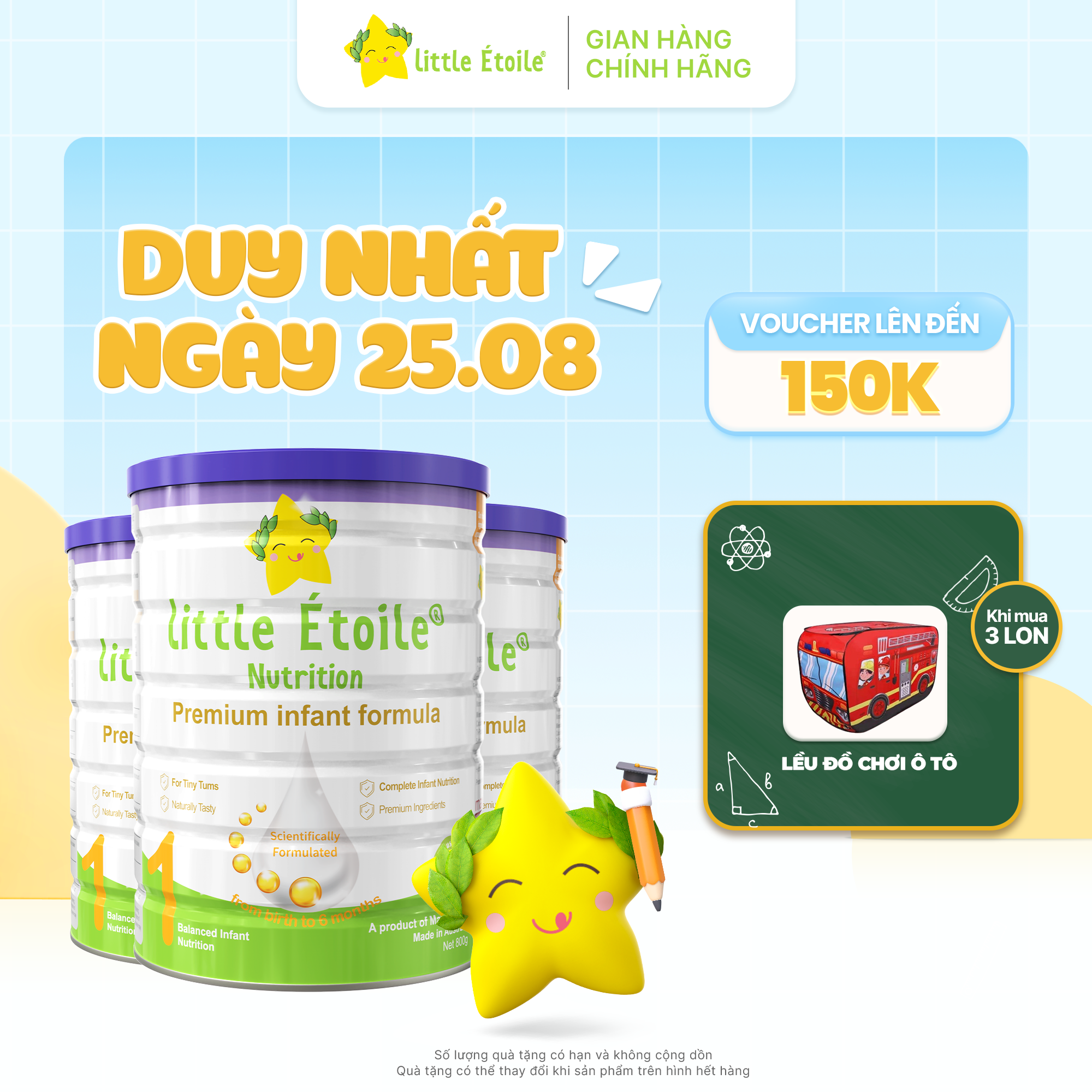 Combo 3 lon sữa công thức ngôi sao nhỏ little étoile số 1 - 800g cho bé 0 – 6 tháng