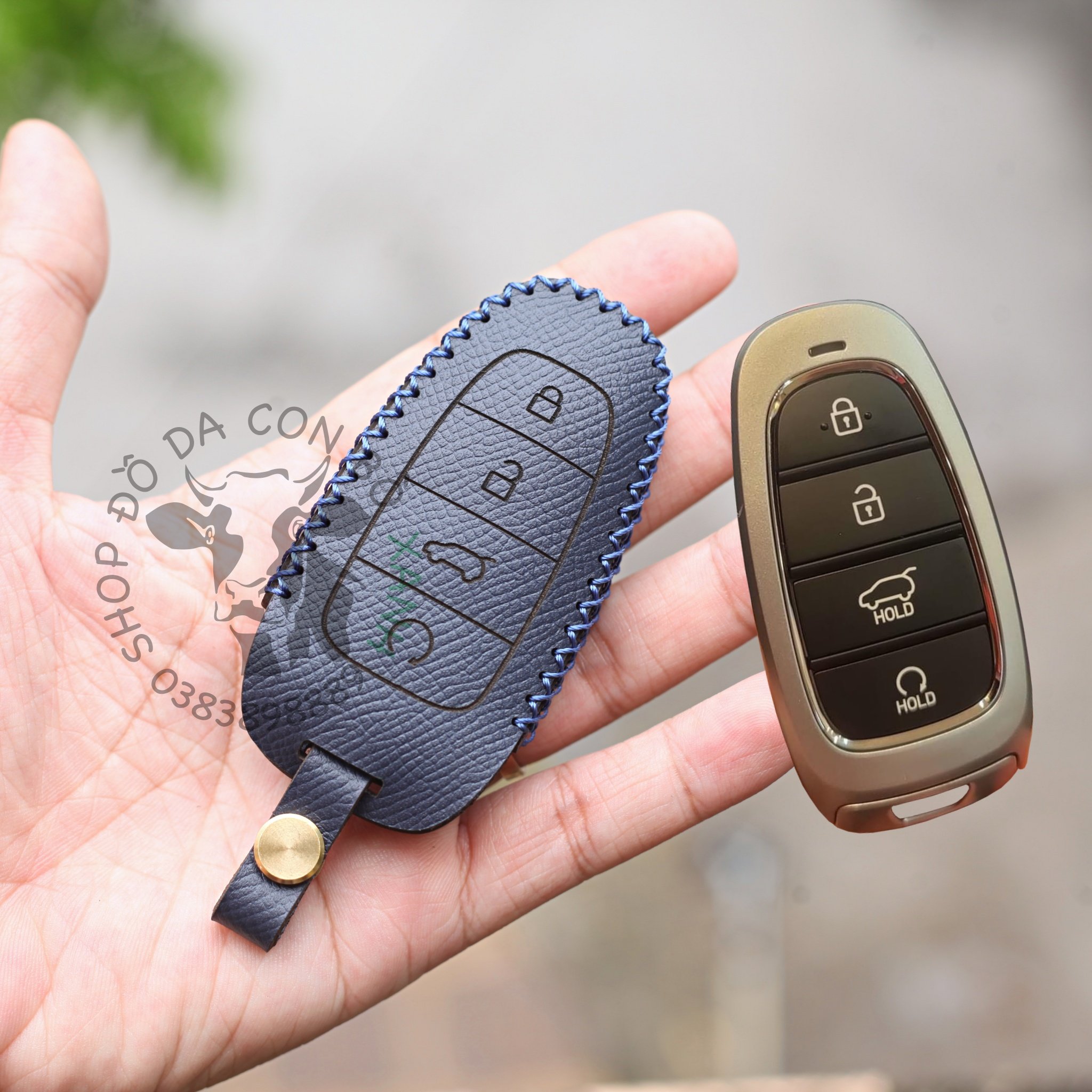 Bao da chìa khoá Hyundai SantaFe 2021, tucson 2022 allnew handmade da thật 011