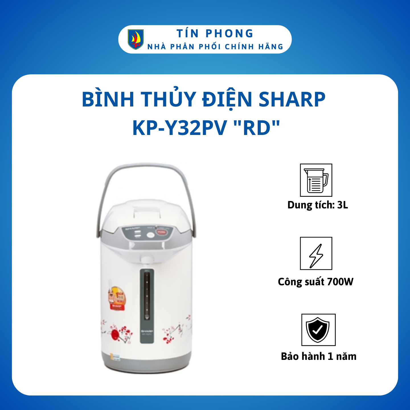 Bình thủy điện, phích nước sharp kp-y32pv "rd" - dung tích 3l -công suất 700w - bơm điện tử - khóa trẻ em - công nghệ nhật - hàng chính hãng