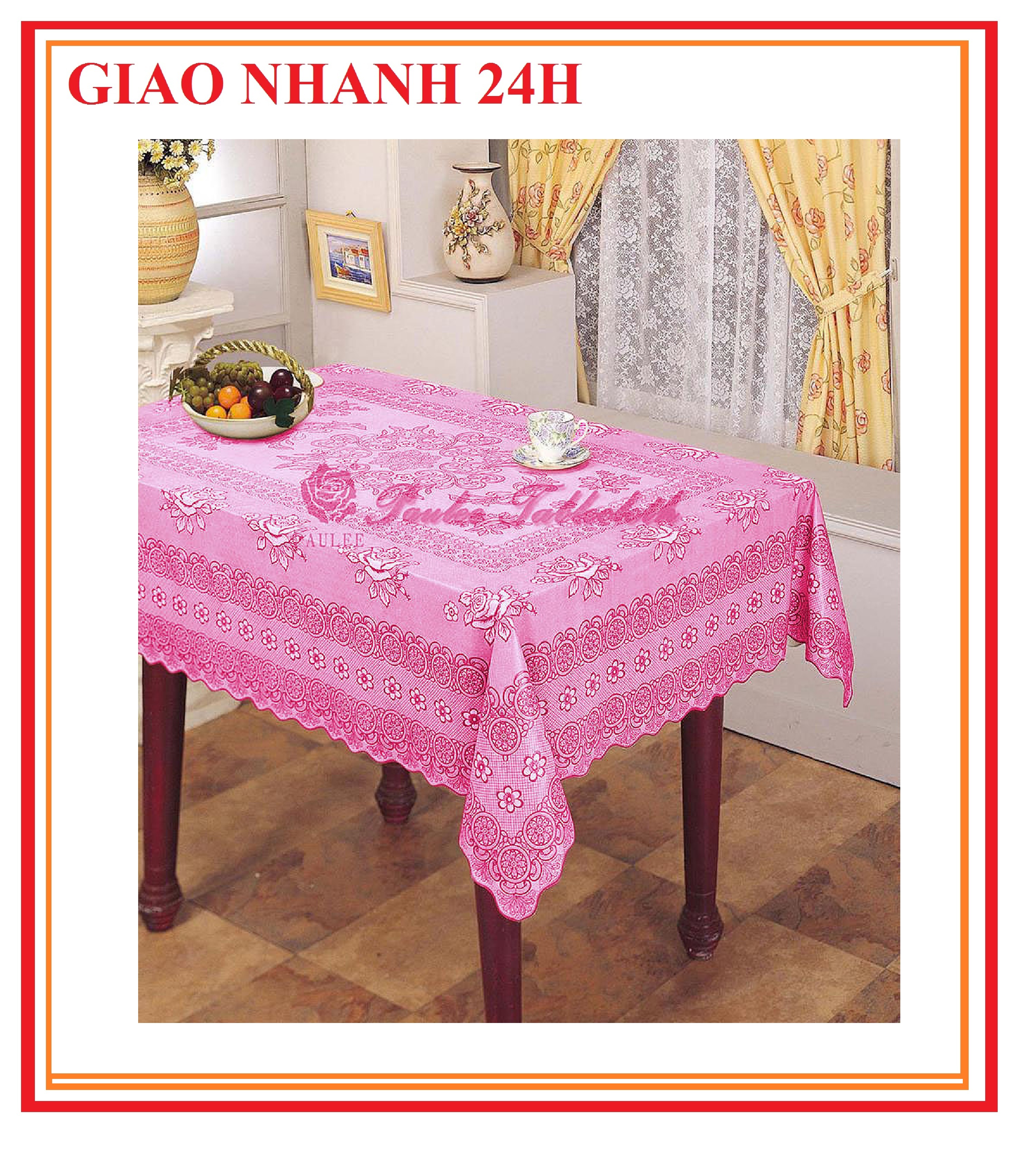 Khăn trải bàn paulee - 856b hoa văn hồng - không thấm nước