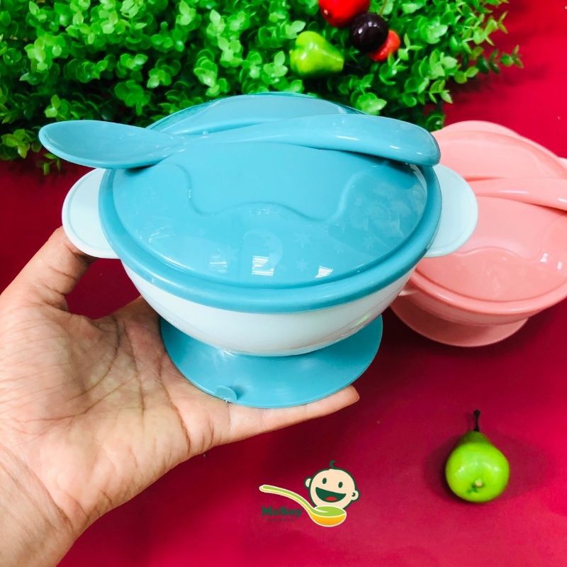 Bát ăn dặm chống đổ có đế hút chân không kèm thìa cho bé