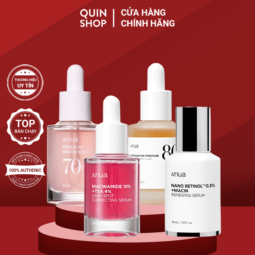 Tinh Chất Anua Peach 70% Niacin, Heartleaf 80 Moisture Soothing Ampoule, Retinol, Azelaic Acid, PDRN Hyaluronic Acid Serum