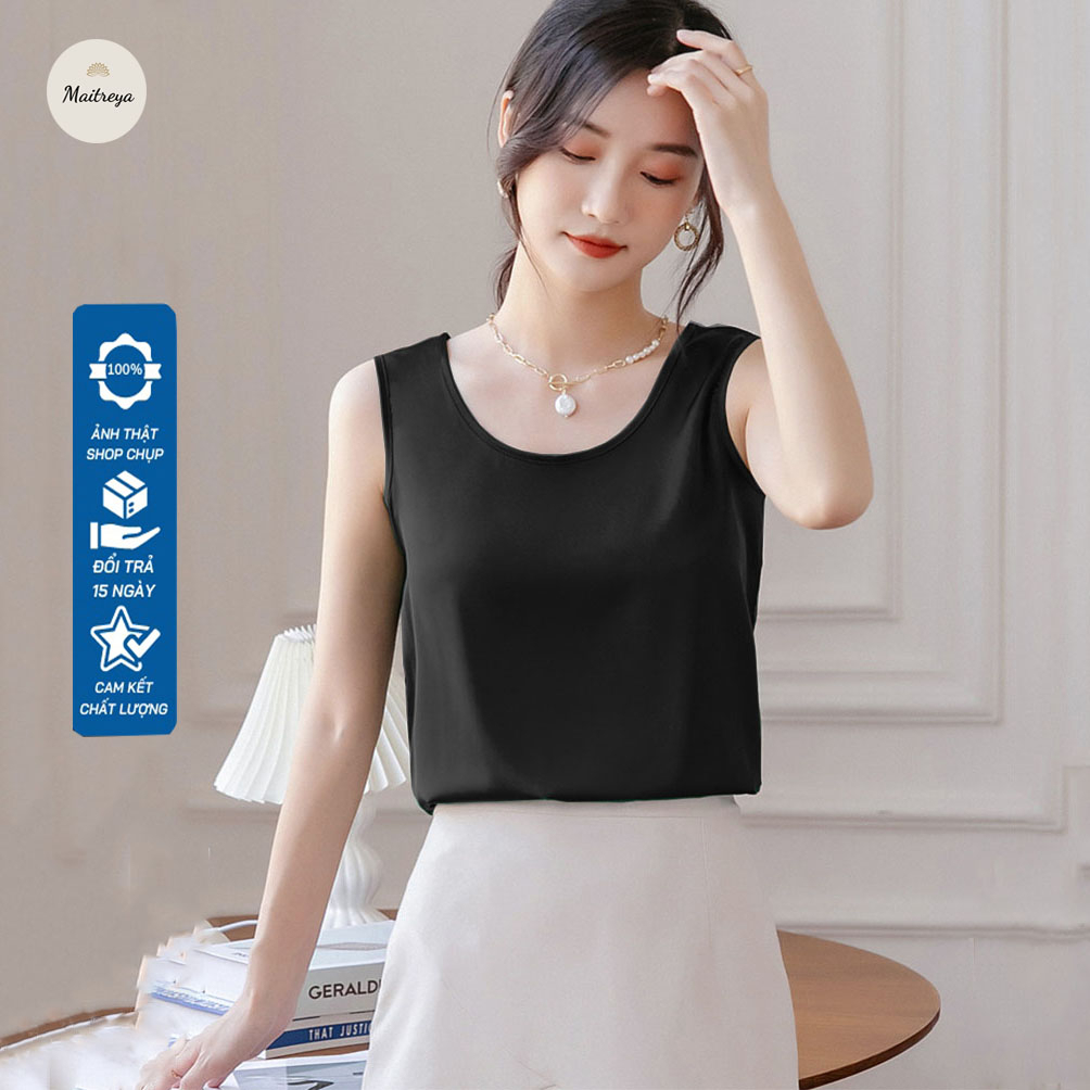 Áo 3 lỗ công sở sát lách vải lụa satin đẹp trang nhã maitreya