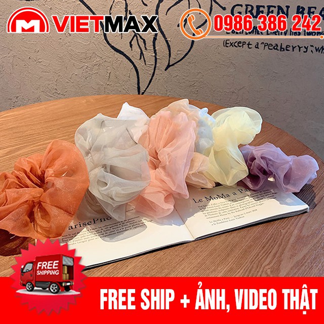 Dây buộc tóc vải voan kính, cột tóc scrunchies co giãn hàn quốc