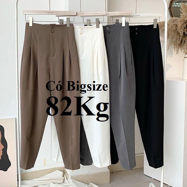 Quần Tây Cạp Liền Baggy 2 Tầng Khuy Tạo Eo Thon Ảo Miên Man Chỉ có Màu ĐEn Max big size 85Kg