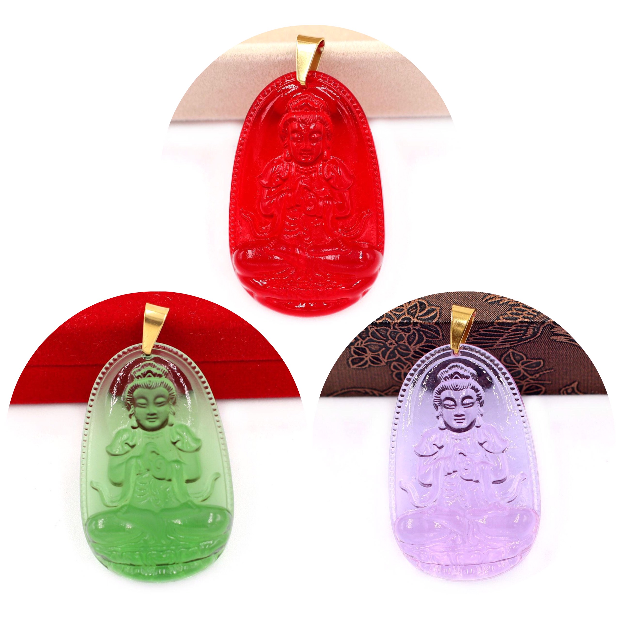Mặt dây chuyền phật Đại Nhật Như Lai đá pha lê 3.6cm - Phật bản mệnh tuổi Mùi, Thân - Tặng kèm móc inox - Mặt size nhỏ