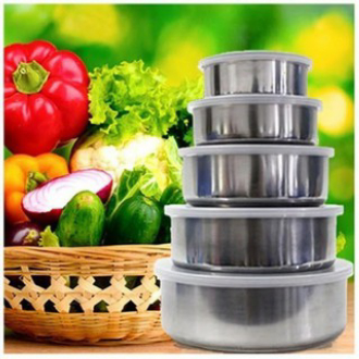 Set 5 hộp lạnh inox nắp nhựa - Bộ thố inox, hộp đựng thực phẩm 5 chiếc có nắp đậy [ xả kho ] VÔ CÙNG TIỆN DỤNG
