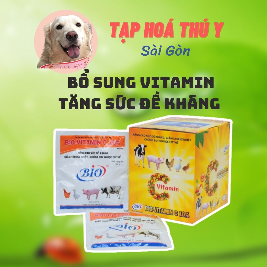 BIO VITAMIN C 10% 100G - Thuốc tăng sức đề kháng, giảm stress nhiệt, chống suy nhược cơ thể cho trâu, bò, heo, gia cầm
