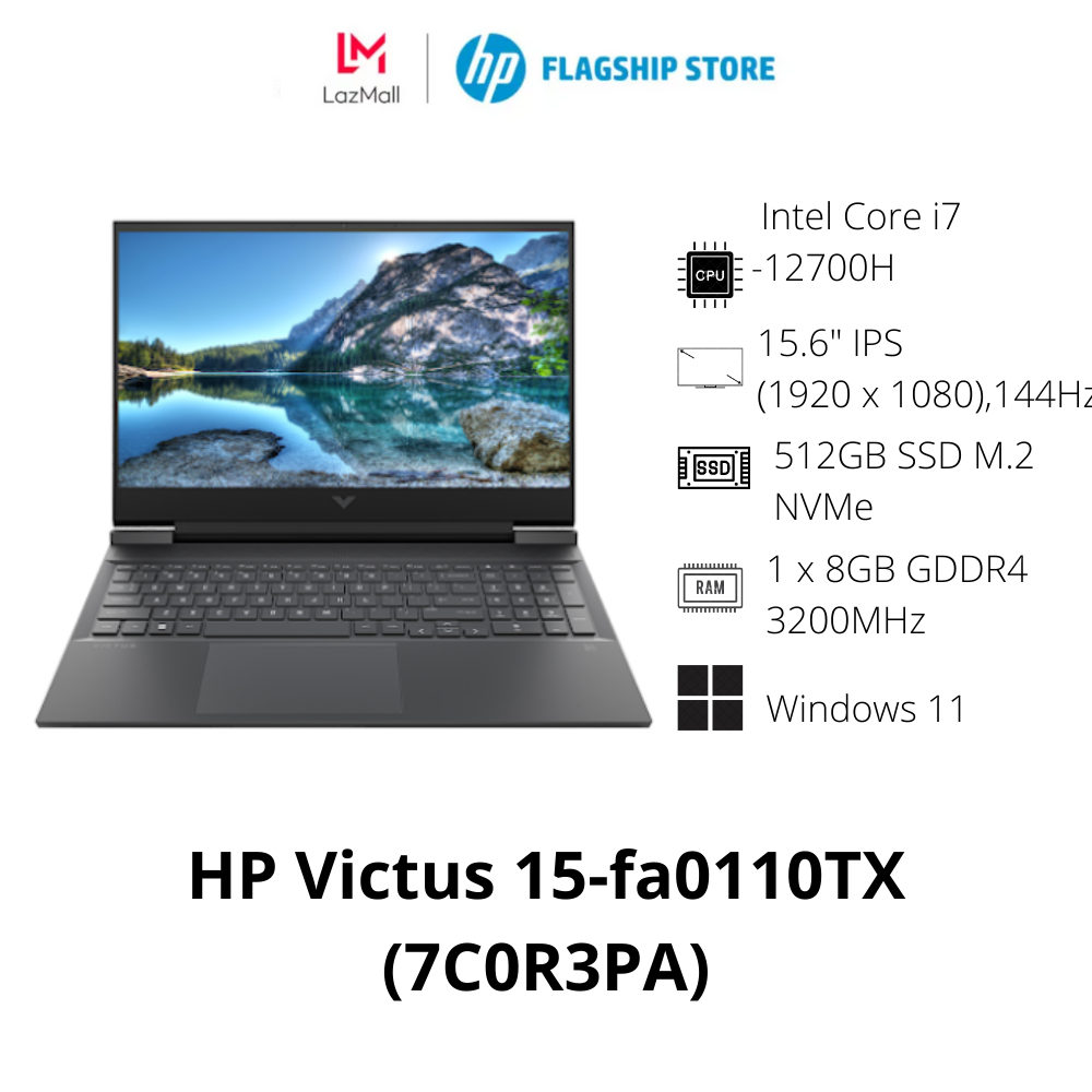 Laptop hp victus 15-fa0110tx, core i7-12700h,8gb ram,512gb ssd,rtx 3050 4gb,15.6"fhd,4 cell,win11 home 64,đen,1y_7c0r3pa - hàng chính hãng