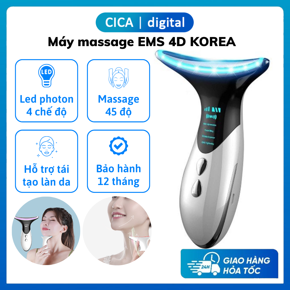 Máy Đẩy Tinh Chất Massage Nâng Cơ Mặt EMS 4D KOREA, Xóa Nếp Nhăn Và Trẻ Hóa Làn Da, Bảo hành 12 tháng