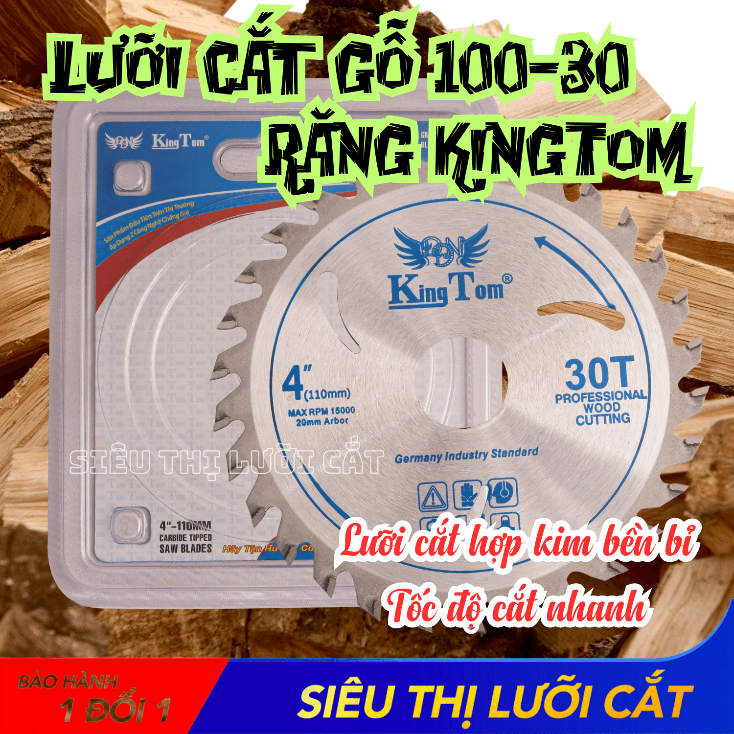 Lưỡi Cưa - Lưỡi Cắt Gỗ 110mm-30 Răng KingTom - Chuyên Gỗ Có Đinh