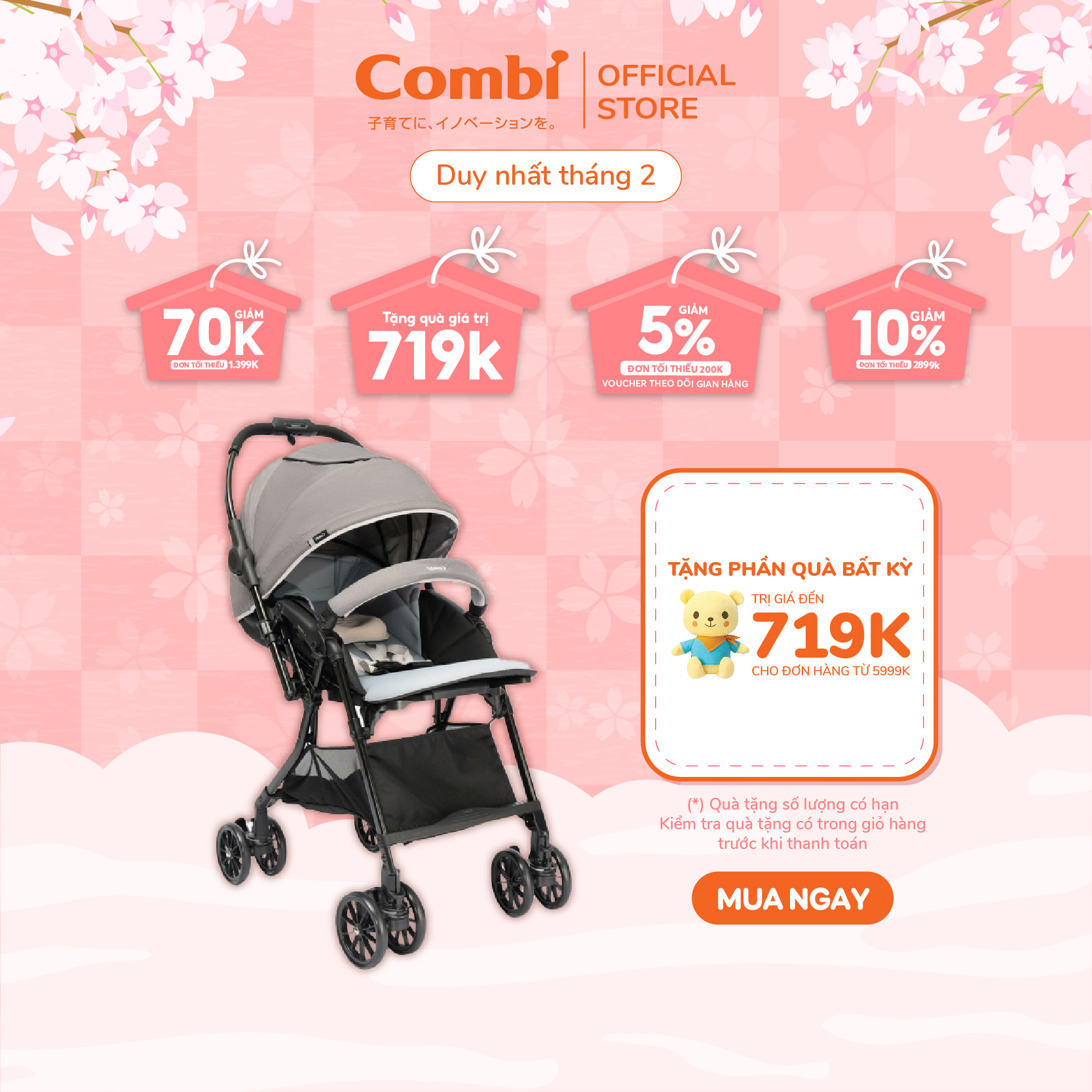 Xe đẩy COMBI Handy 4Cas Compact - Đảo chiều tay cầm - Màu Ghi