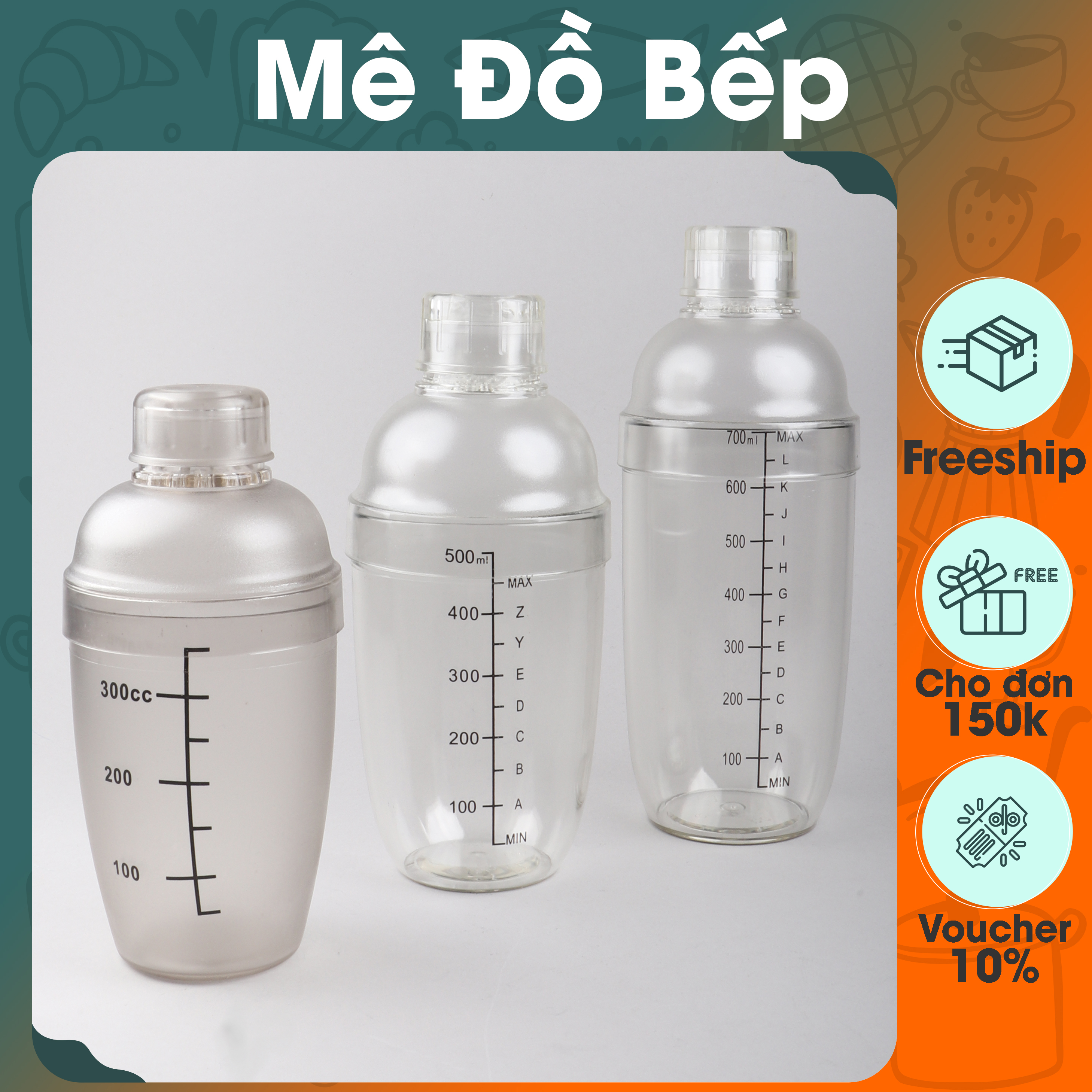 Bình lắc nhựa có vạch đong pha chế trà sữa và cocktail nhiều loại dung tích cao cấp BLN01 - Gia dụng bếp