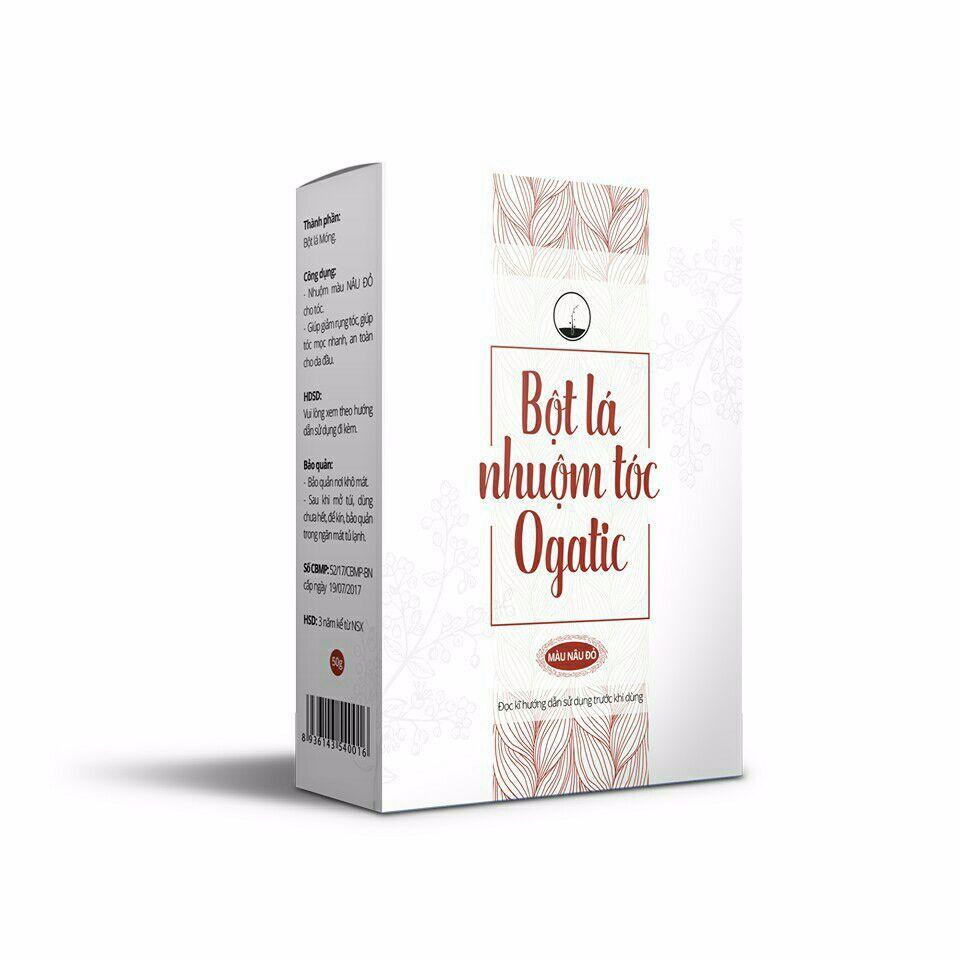 Bột lá nhuộm tóc Ogatic 50gr màu nâu đỏ sản phẩm an toàn không hóa chất