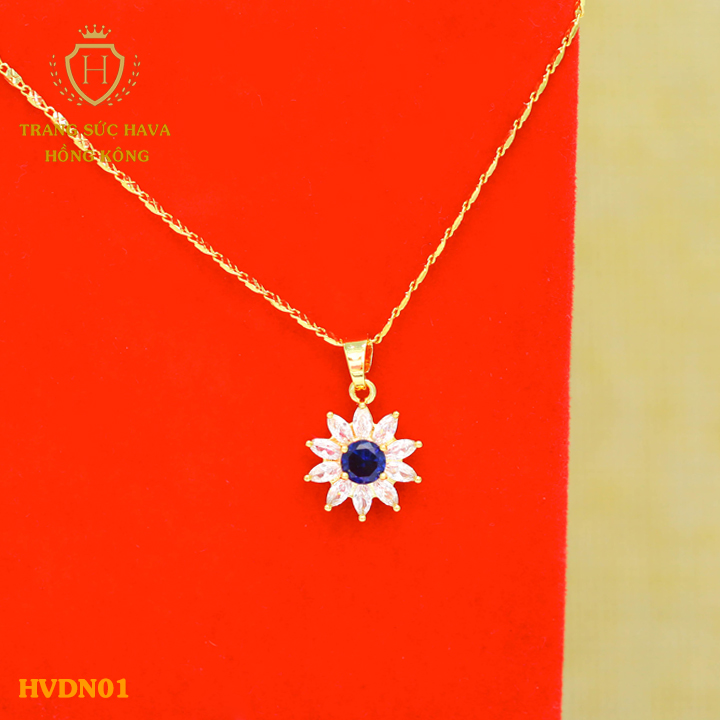 Vòng Cổ Nữ, Dây Chuyền Nữ Mặt Đính Đá, Titan Xi Mạ Vàng Non 24k