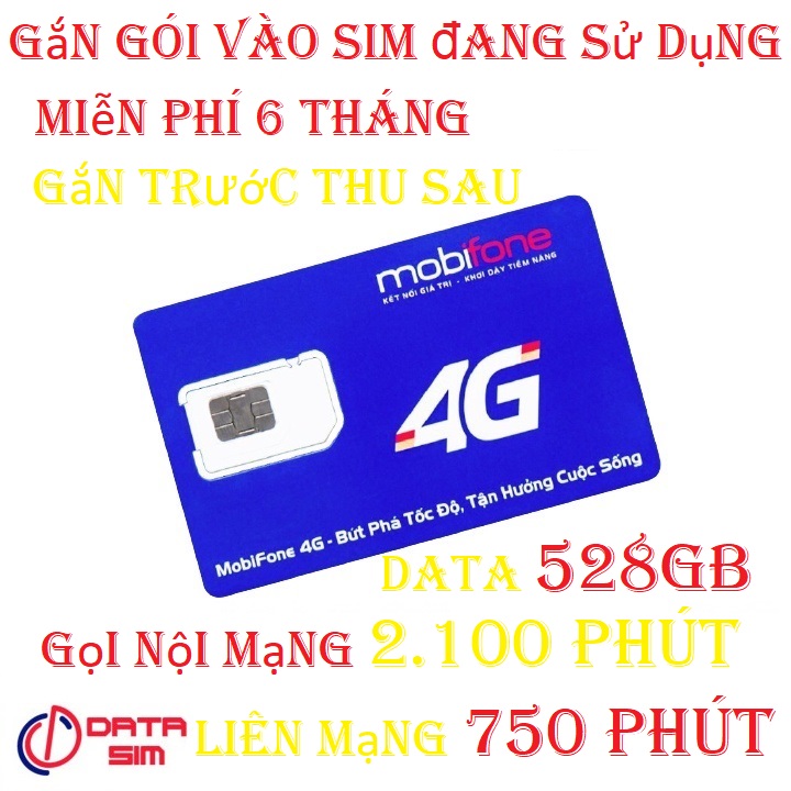FREESHIP - CHƯA KÍCH HOẠT. [HCM]Gán gói Sim mobi 528GB 2100 phút nội mạng 750 phút liên mạnh miễn phí 6 tháng