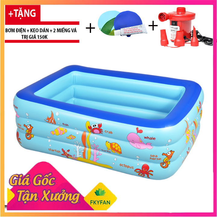 [COMBO BỂ+ Bơm Điện+bóng ] Bể bơi trẻ em phao 3 tầng 1m5,1m8,2m1,2m6hồ bơi phao cho bé, bể bơi phao gia đình hình chữ nhật 3 tầng loại dày