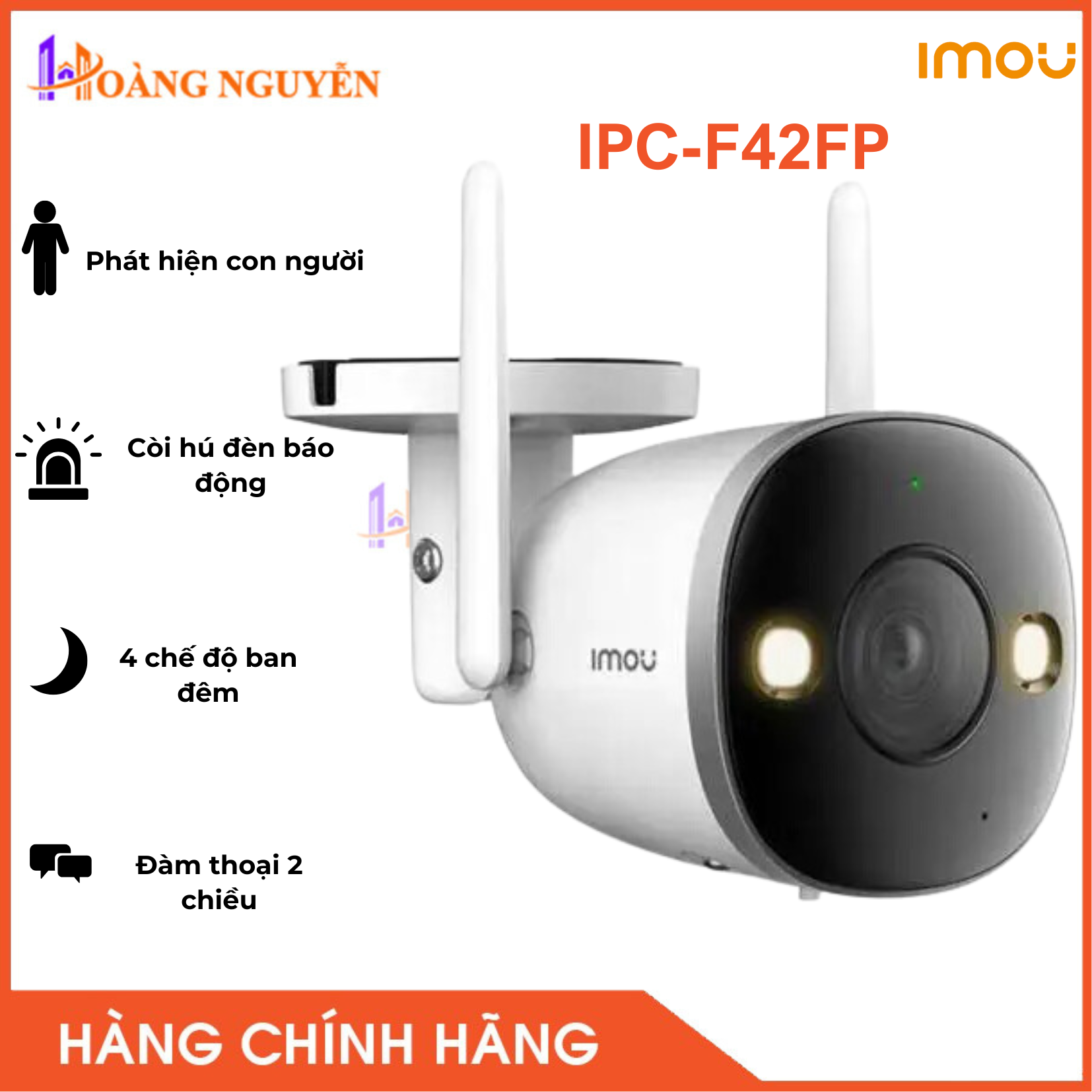 [NHÀ PHÂN PHỐI] Camera Wifi 4MP IPC-F42FP-IMOU tích hợp đèn Spotlight - Còi Báo Động, Phát Hiện Con Người, Đàm Thoại 2 Chiều - Công Nghệ Hoàng Nguyễn