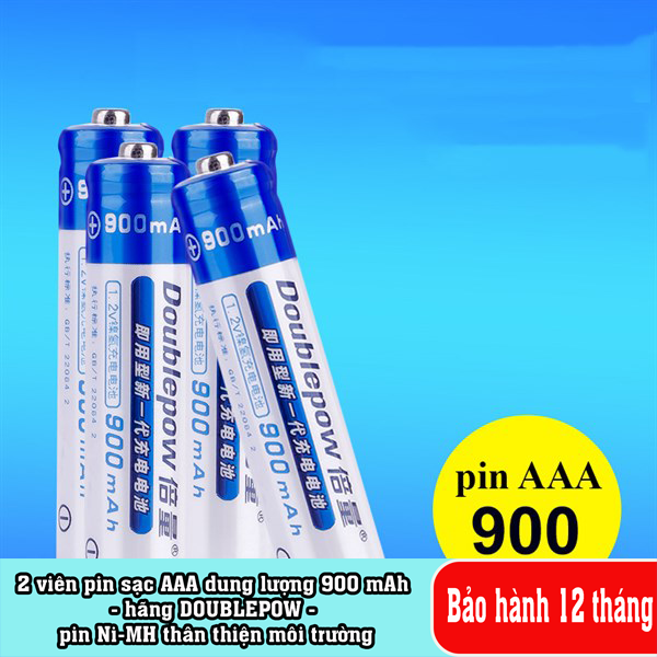 2 viên pin sạc AAA dung lượng 900 mAh - hãng DOUBLEPOW - pin Ni-MH thân thiện môi trường