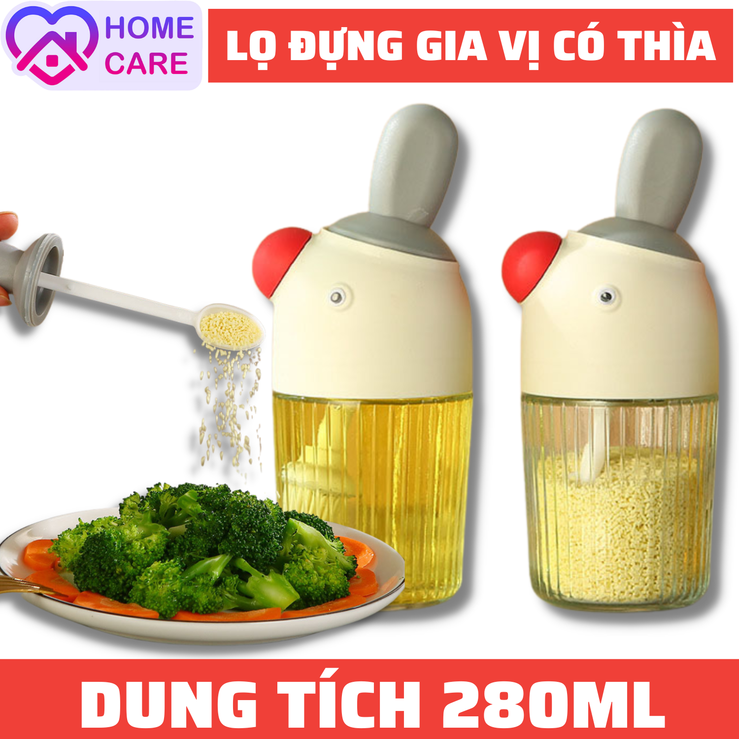 Lọ đựng gia vị có thìa hình chim cánh cụt dễ thương. hũ đựng gia vị thủy tinh kèm thìa cao cấp thông minh