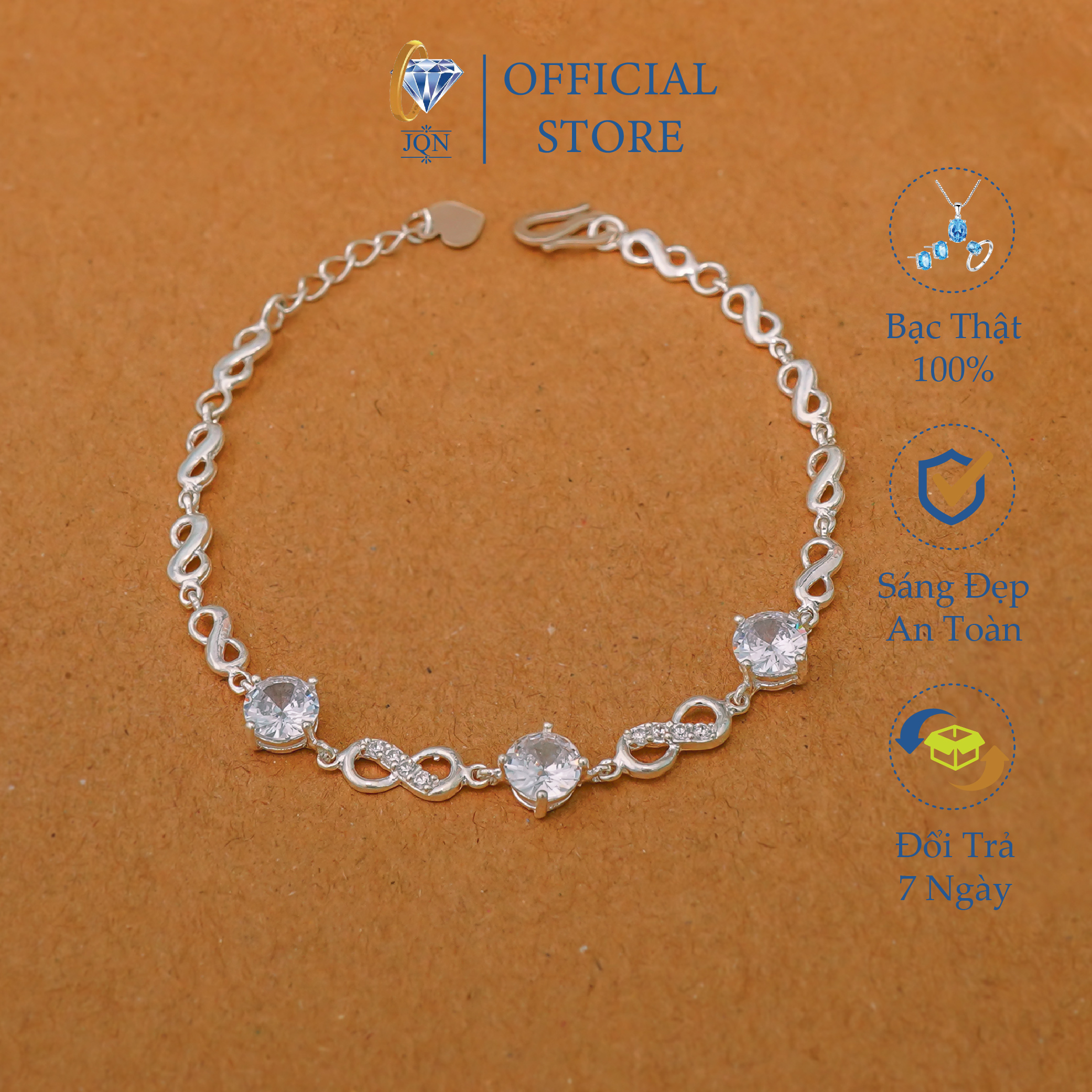 Lắc tay bạc nữ jqn vòng tay phong thuỷ gắn đá vô cực