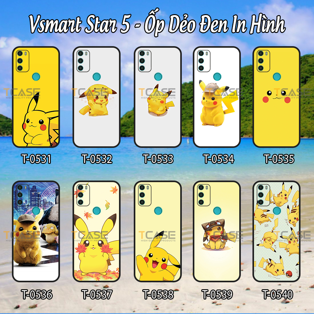 Ốp lưng Vsmart Star 5 - Ốp dẻo đen in hình Pikachu