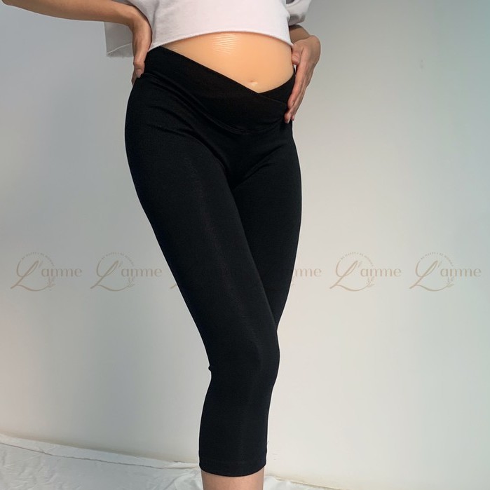 Quần Legging bầu cạp chéo, chất liệu cotton co giãn tốt, mỏng thoáng, phù hợp với mùa hè thiết kế bởi LAMME