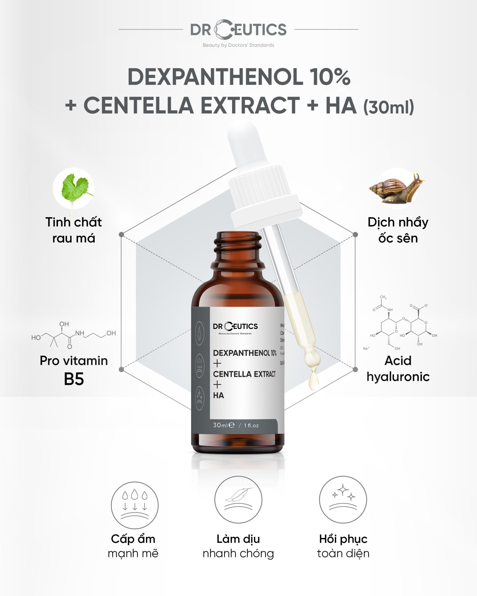  Serum B5 DrCeutics rau má - Dưỡng Ẩm Phục Hồi Da Chống Lão Hóa Dexpanthenol 10% + Centella Extract + HA Dr Ceutics 