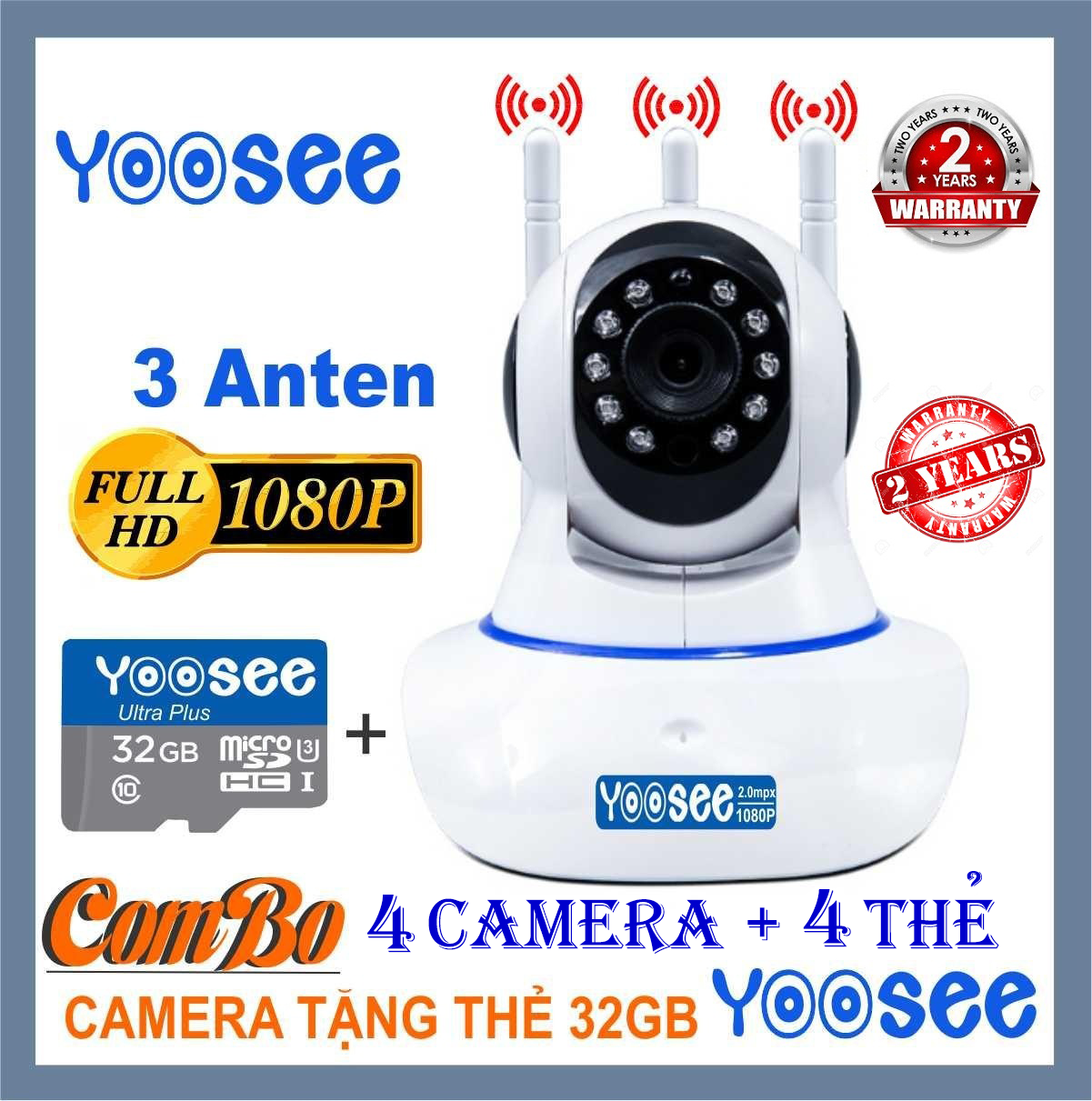 Combo 10 camera wifi không dây xoay 360 độ yoosee 3 râu yoosee 2.0mpx 1920 x 1080p full hd ghi âm đàm thoại 2 chiềuhồng ngoại rõ nét ngày đêm lưu trữ video