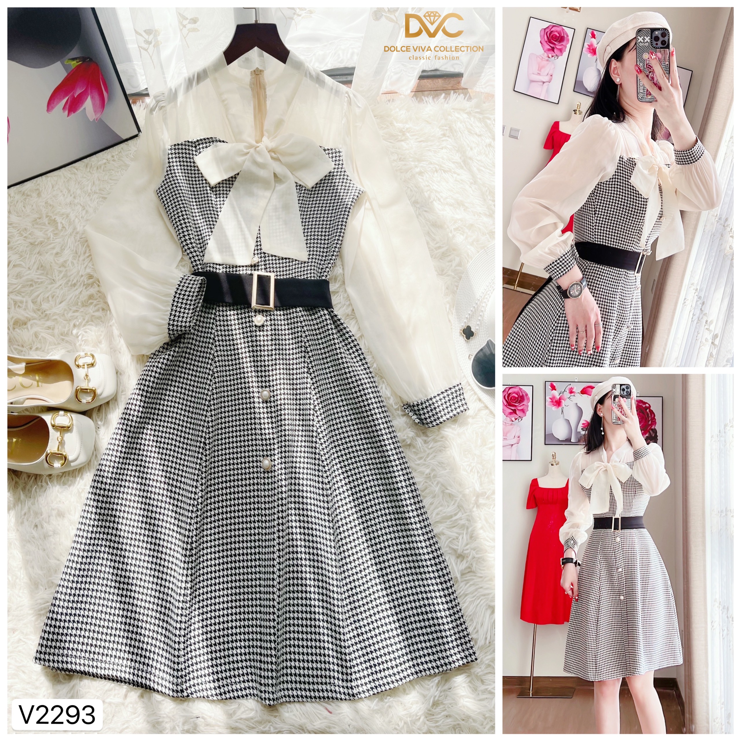 Váy dạ kẻ v2293 - dolce viva collection