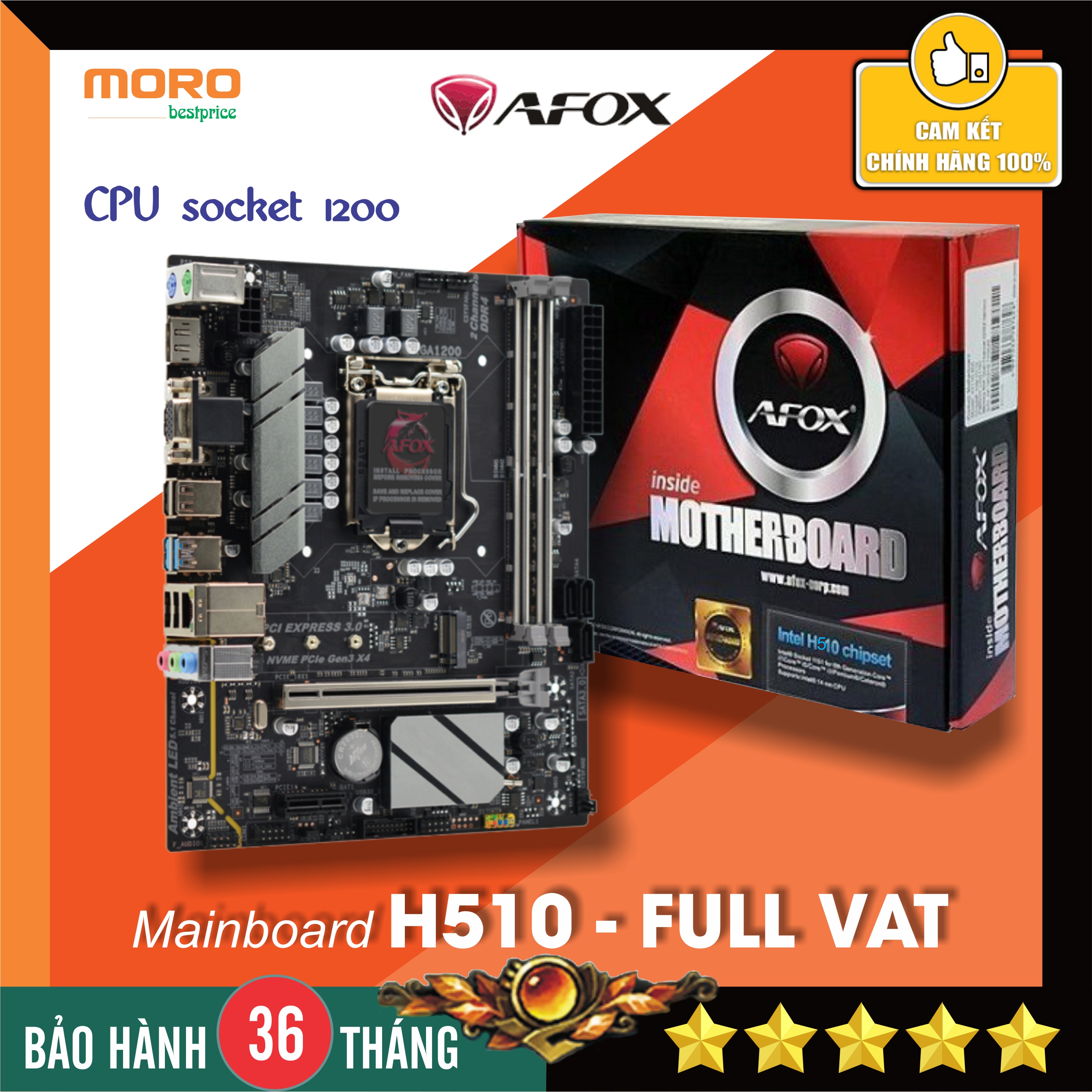 Bo mạch chủ - mainboard h510 afox - hàng chính hãng - bảo hành 36 tháng!