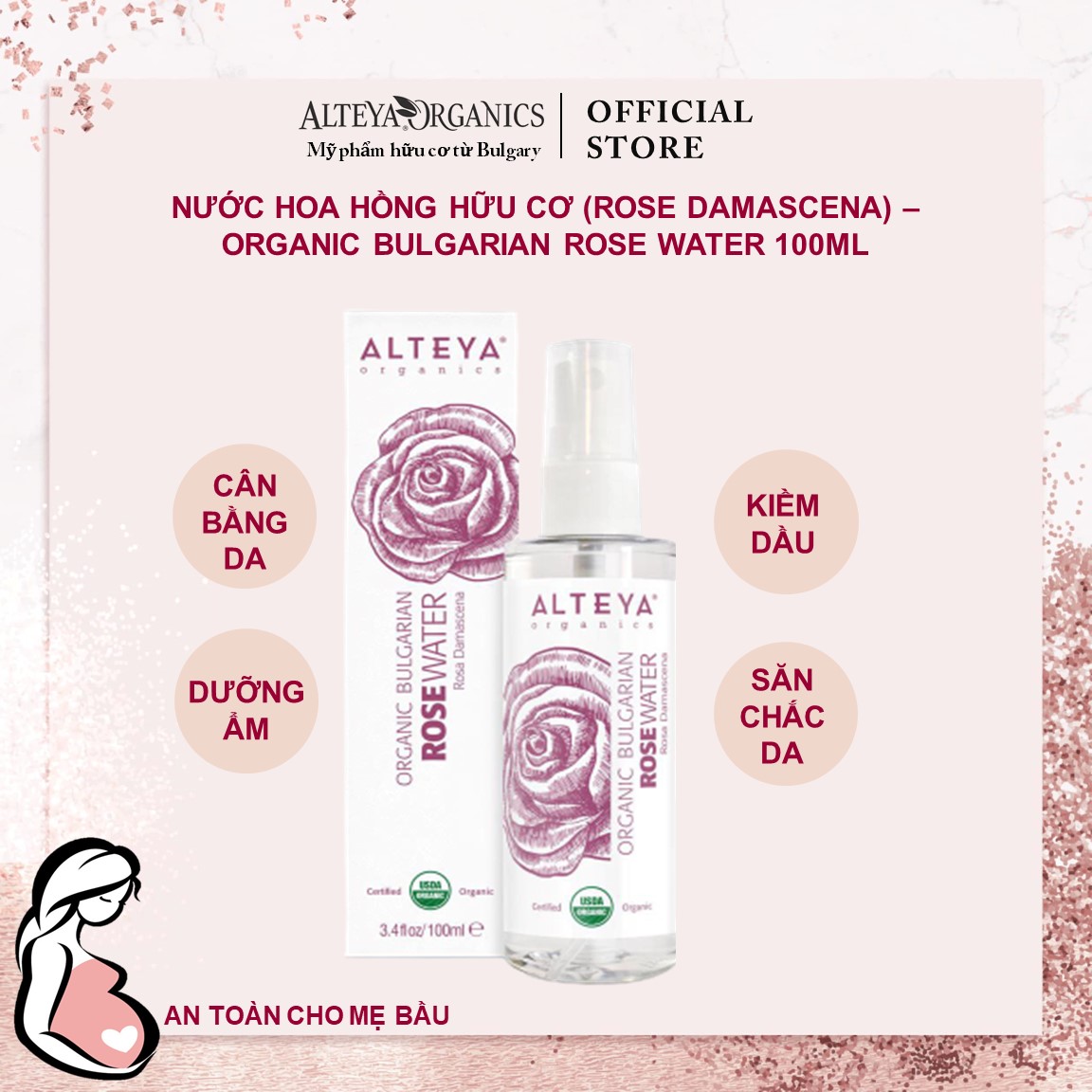 Nước Hoa Hồng Bulgaria Hữu Cơ (Rose Damascena) Alteya Organics Bulgarian Rose Water, 100ml