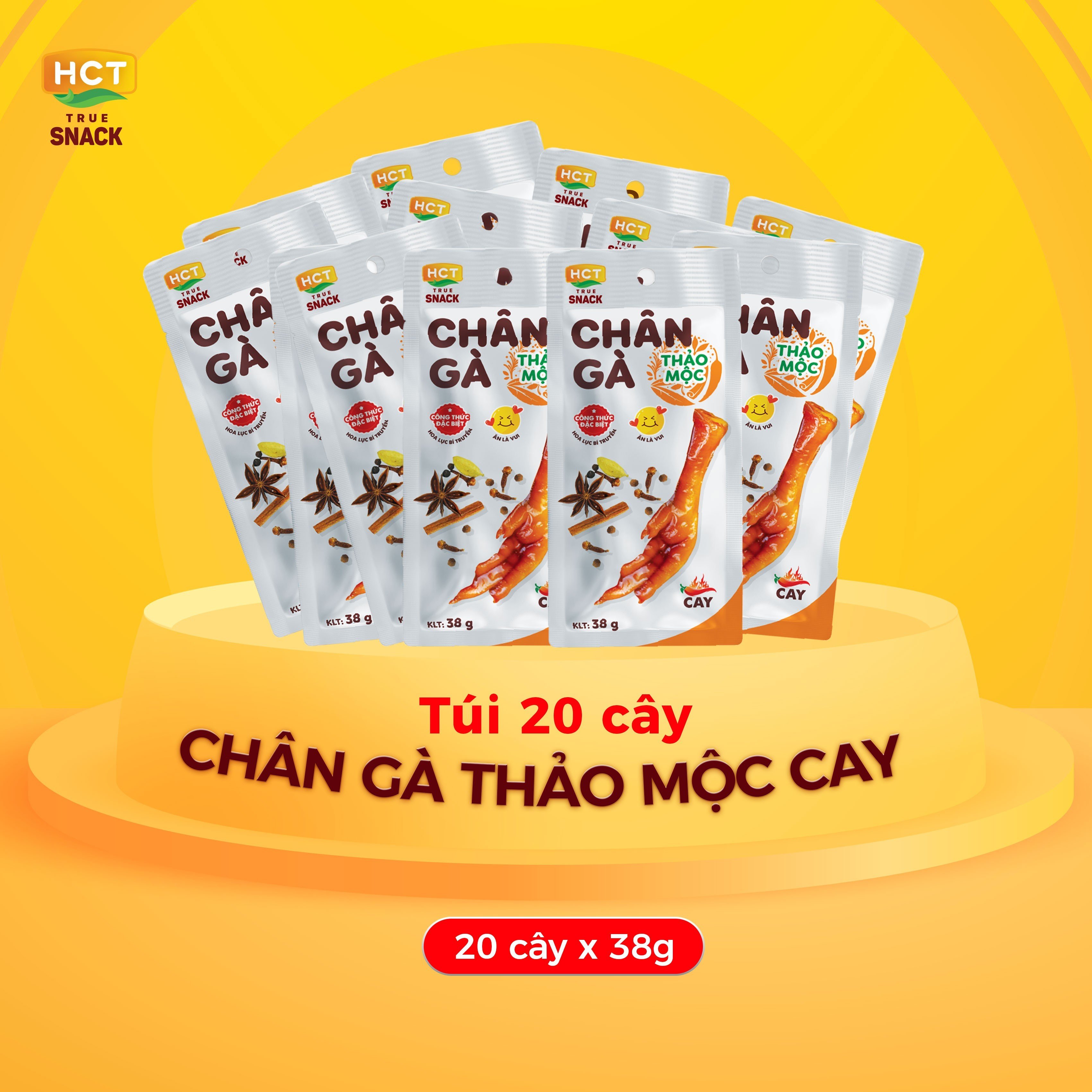 Túi 20 cây chân gà thảo mộc cay ăn liền hct true meat 38gx20