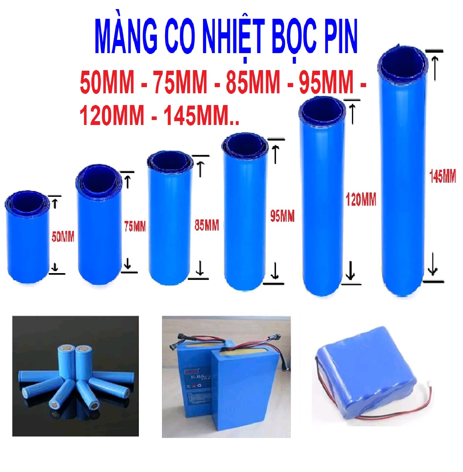Sl combo 2 mét màng co nhiệt pvc bọc khối pin, nhiều kích thước tùy chọn 50mm - 145mm. màng co nhiệt pin
