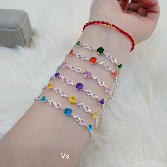 Lắc tay nữ bạc ta mặt vô cực gắn đá nhỏ nhiều màu - Shop bạc BiBi cam kết bạc chuẩn, chất lượng, kèm bảo hành