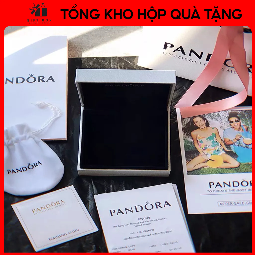 Hộp Pandora kèm nơ đẹp - Hộp Vòng tay - Combo Túi hộp Pandora Full Set