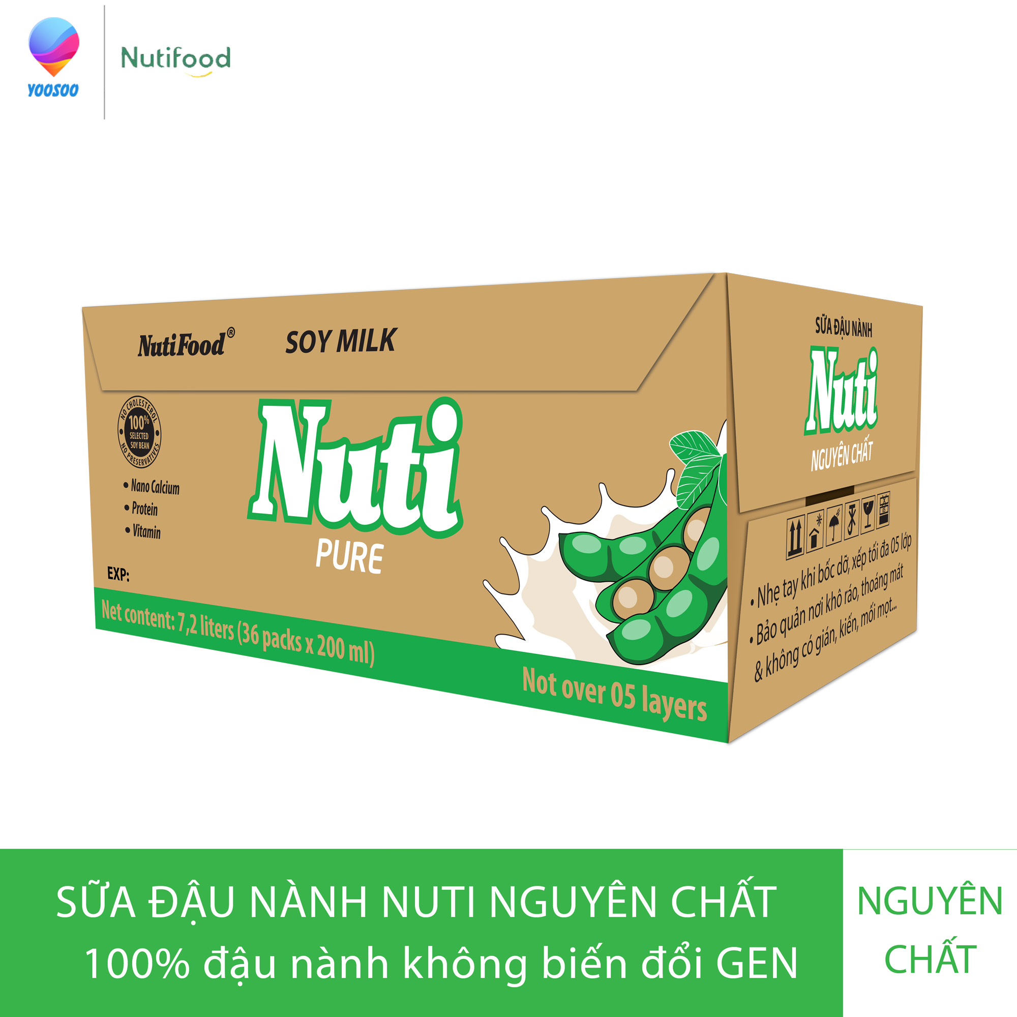 (FREESHIP MAX) Thùng 36 Bịch Sữa đậu nành Nuti Nguyên Chất Bịch 200ml  - Thương Hiệu NUTIFOOD - YOOS