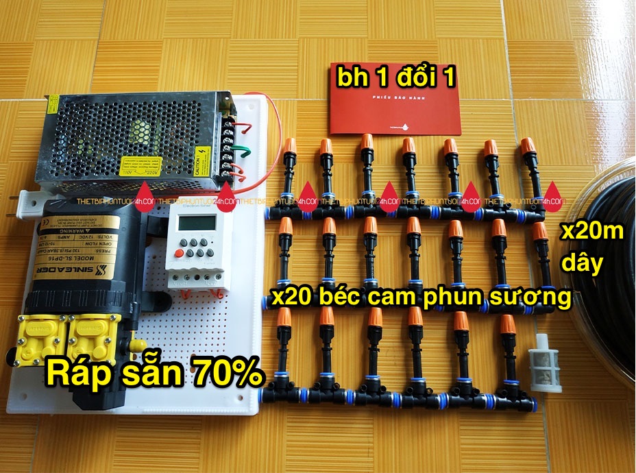 Trọn bộ tưới tự động 20 béc phun sương cho lan, vườn cây, vườn hoa hồng, vườn sân thượng, ban công 25m2 có ráp sẵn - có video minh họa