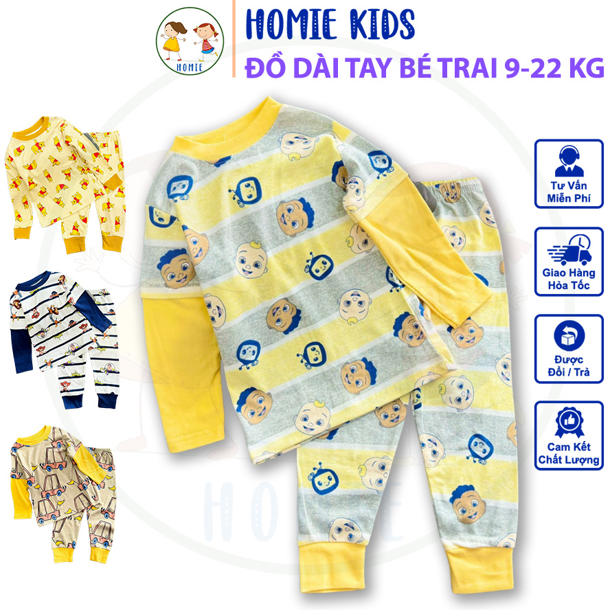 Đồ bộ dài tay cho bé trai 922 kg set quần áo thu đông cho bé chất vải cotton borip đẹp mềm mịn in hình động vật siêu nhân Homie Kids