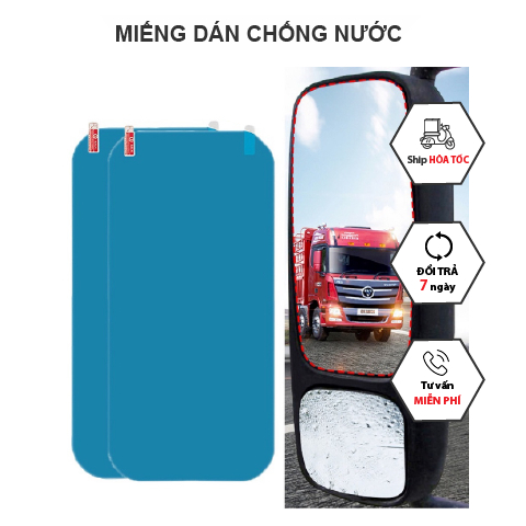 Bộ 2 miếng dán chống bám nước mưa cho gương chiếu hậu xe tải 16cm x 35cm, miếng dán gương xe tải chống đọng nước.