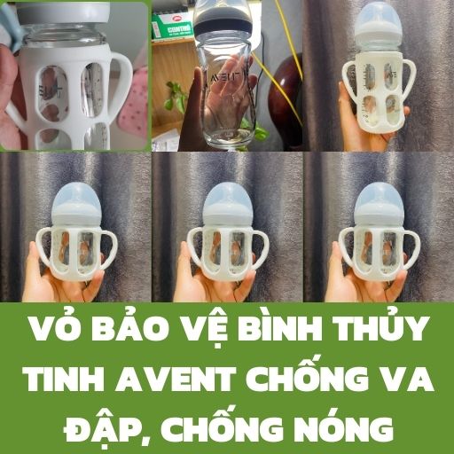 Vỏ bọc silicon chống nóng, chống va đập cho bình sữa thủy tinh Avent, Moyuum