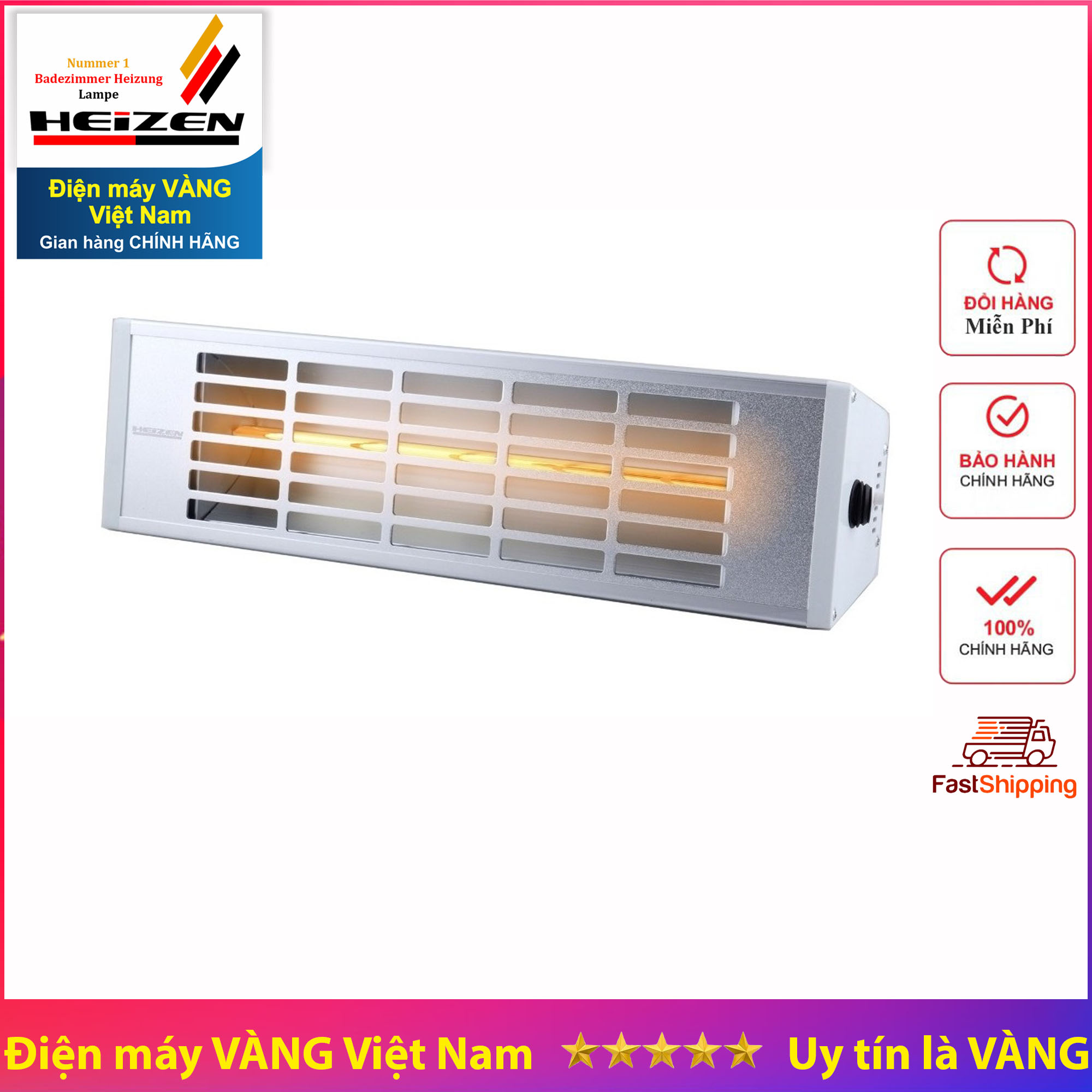 Đèn sưởi nhà tắm hồng ngoại không chói mắt 1000w heizen he-it610 heit610