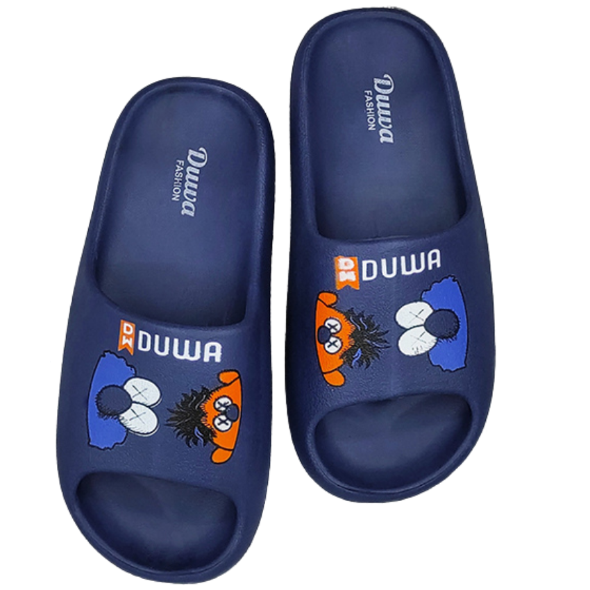 [Hoàn Tiền 15%] Dép nam bánh mì Bevis - quai ngang phối họa tiết hoạt hình cực đẹp - đế chất liệu EVA đúc liền cao cấp BE163-3 (Xanh đen)