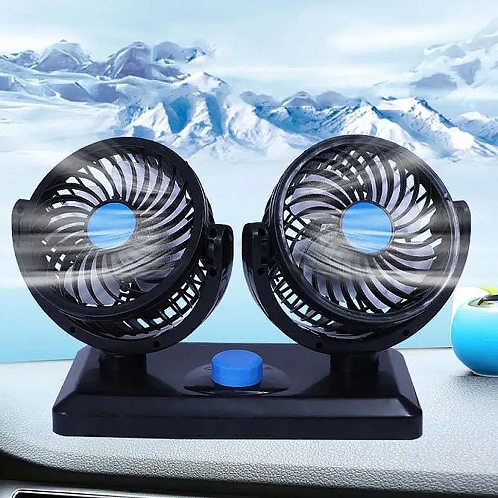 Quạt đôi 12v ô tô - giảm nhiệt hiệu quả, mát mẻ trên xe, quạt đôi ô tô - quạt máy đôi mini 12v , xoay 360 tiện ích trên ô tô, xe hơi cao cấp