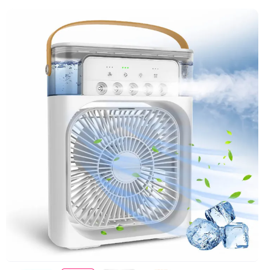 Quạt Phun Sương Để Bàn Làm Mát Không Khí Tuần Hoàn Không Khí Quạt Mini Đèn Led Điều Chỉnh Tốc Độ Hẹn Giờ Tắt