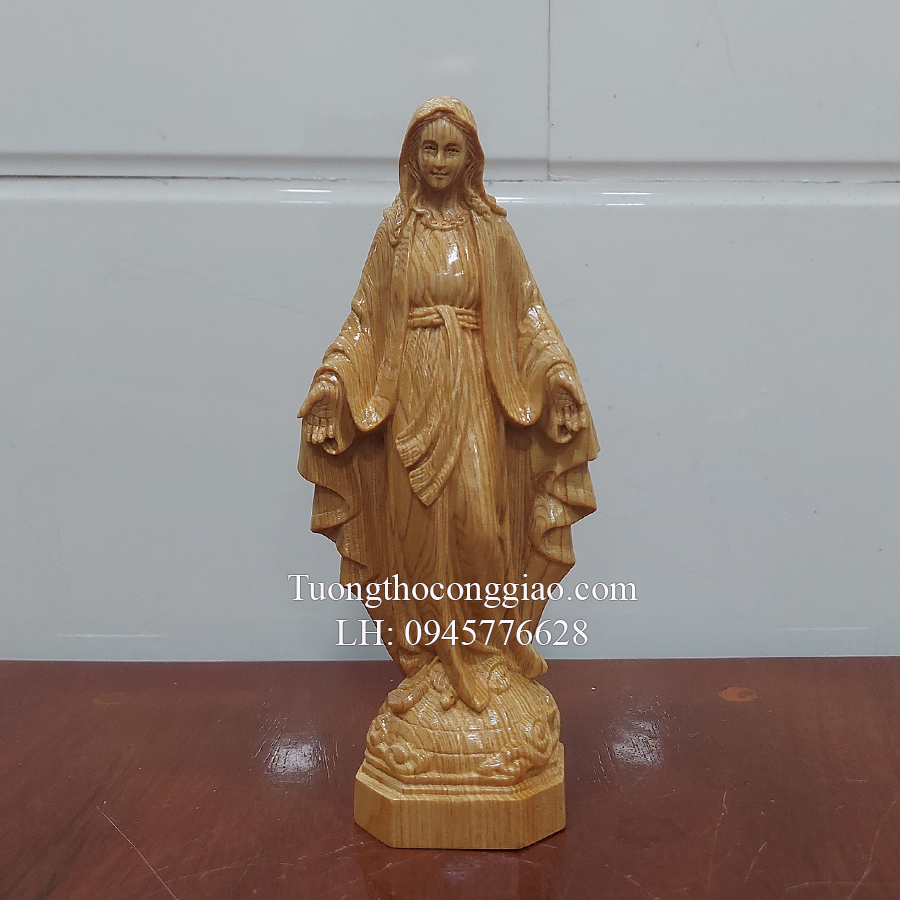 Tượng đức mẹ ban ơn bằng gỗ pơ mu cao 20cm
