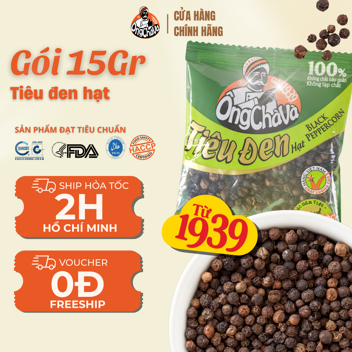 Tiêu Đen Hạt 15g Thương Hiệu Ông Chà Và