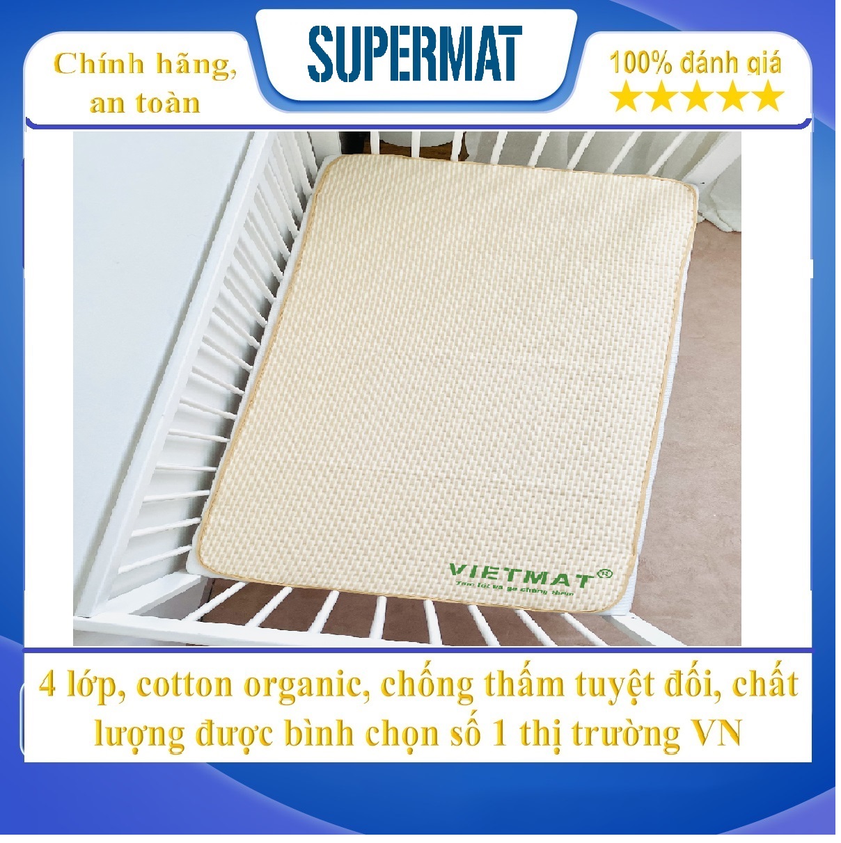 Size 70x100cm - Tấm lót chống thấm cho bé cotton 4 lớp Supermat