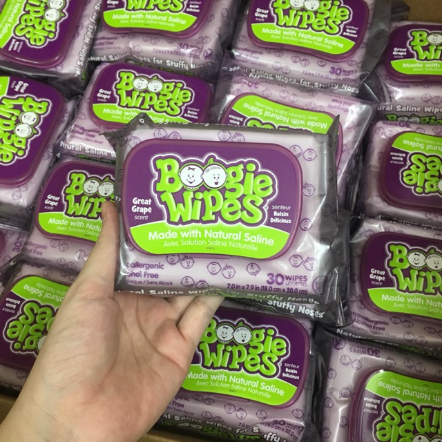 Khăn giấy lau trị sổ mui, nghẹt mũi boogie wipe hương nho 30 tờ
