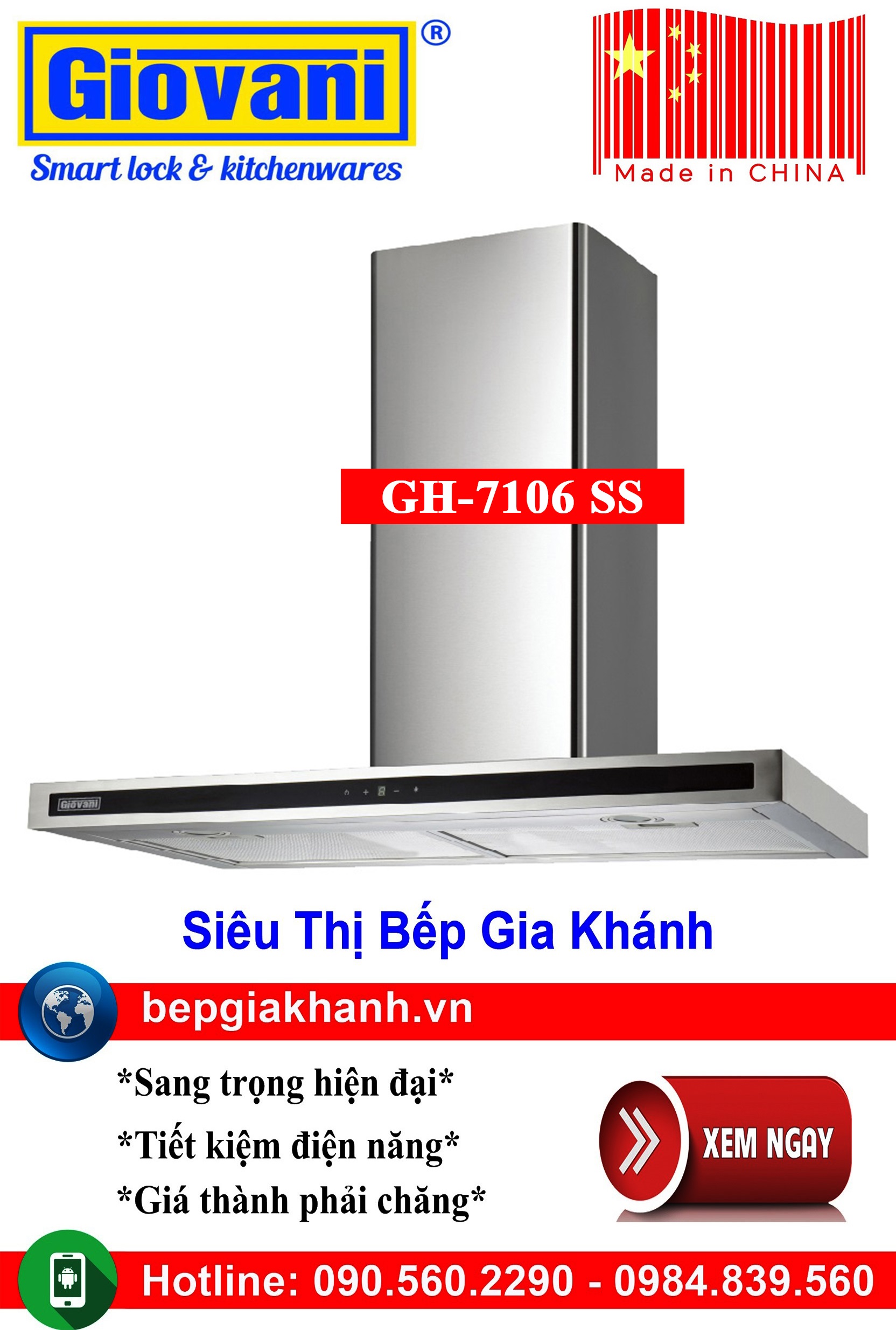 [HCM]Máy hút mùi nhà bếp dạng phẳng 70cm Giovani GH-7106 SS sản xuất Trung Quốc, máy hút mùi nhà bếp, máy hút mùi bếp, máy hút mùi kính cong, máy hút mùi canzy, máy hút mùi mini, máy hút mùi âm trần, máy hút mùi electrolux, may hut mui